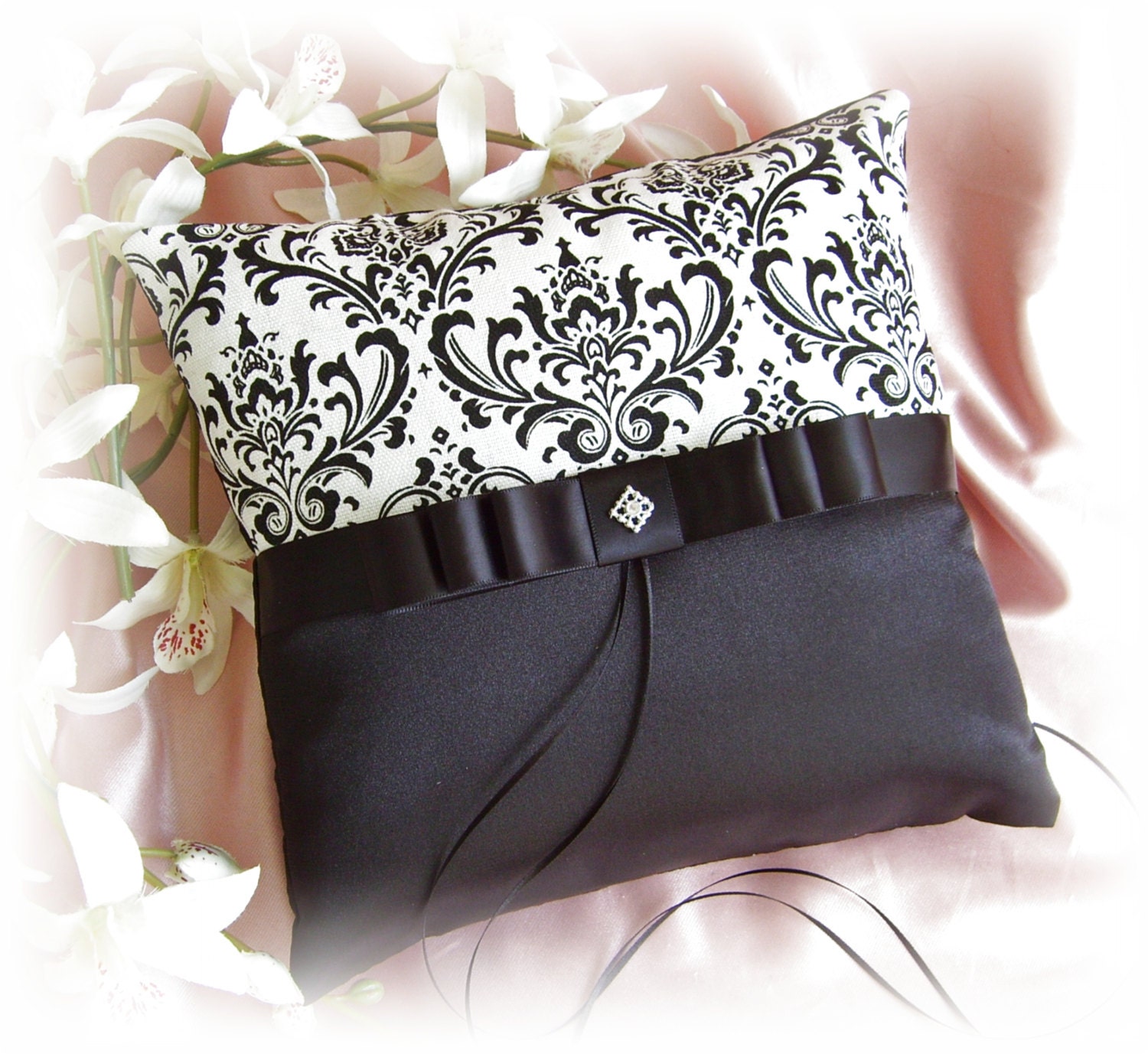 Madison Damask Ring Bearer Pillow - Wedding ring pillow black and white damask - Weddings Ceremony Decor