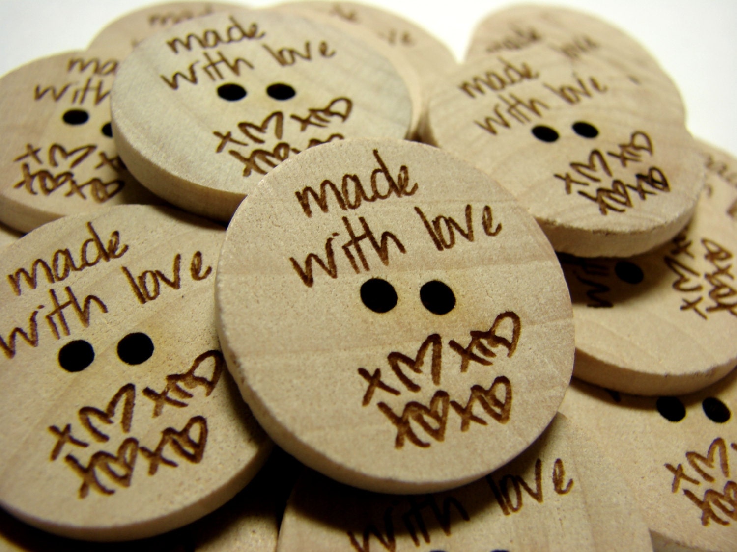 1" Wooden Buttons "made with love" - Set of  10