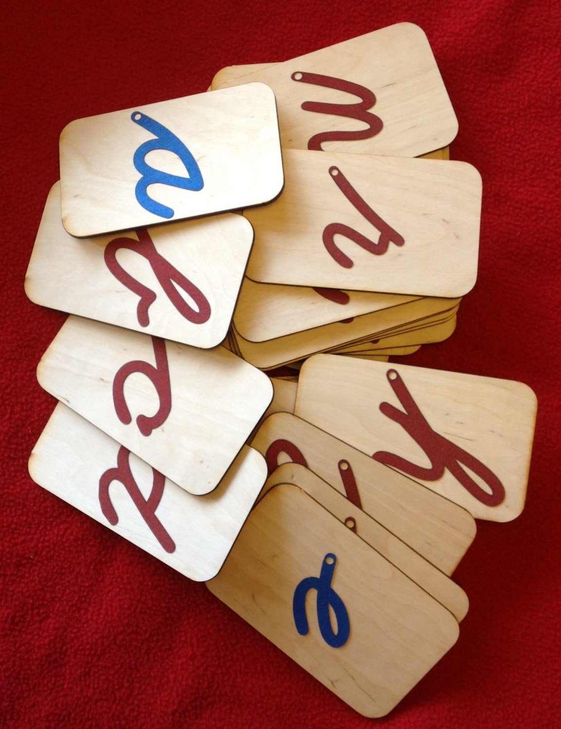 Lowercase Cursive Sandpaper Letters on Birch Wood