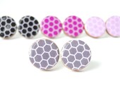 Grey Stud Earrings, Grey Honeycomb Earrings, Hexagon, Geometric, Bridesmaids, Birthday, Mothers day, Gift under 10