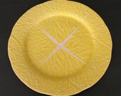 Vintage Secla Pottery Yellow Cabbage Leaf Chop Plate Round Platter Majolica Made in Portugal