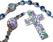 Anglican Protestant Prayer Beads Rosary Polymer Clay Canework Handmade Cross Preciosa Czech Glass Blue Everything Else Religious