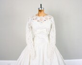 Vintage Wedding Dress // Mid Century Wedding Dress // 1950s Tulle Wedding Dress // White Cathedral Train Lace Bridal Gown