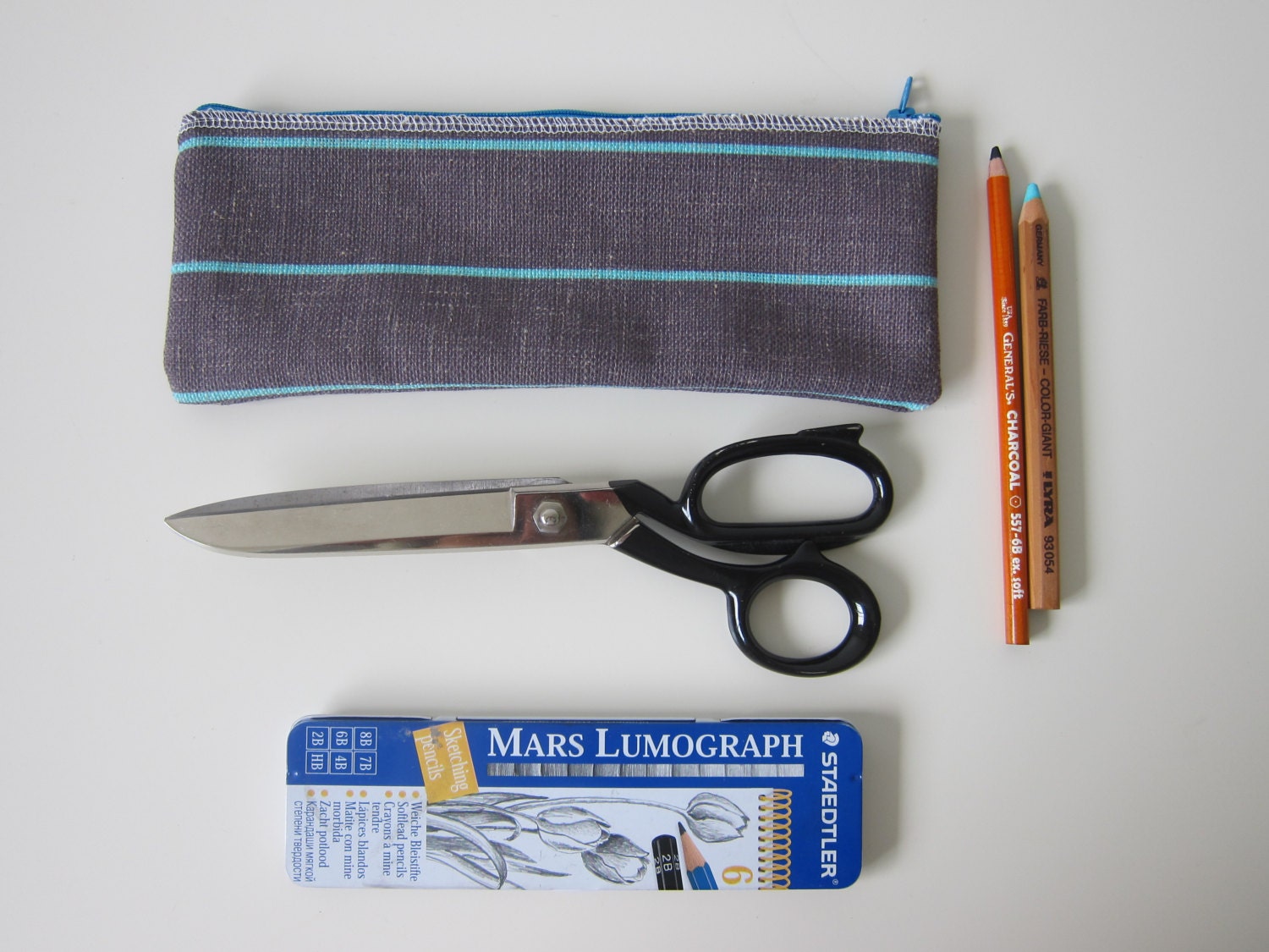 Zipper pouch - Aqua & Grey - one of a kind