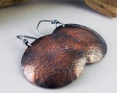 Copper Disc Dangle Earrings with sterling silver - Imprinted -