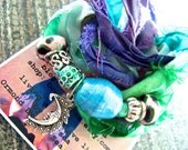 Sleeping Moon in Blue - Beachy Boho Bracelet, Lavender, Purple, Seafoam Green, Teal Boho Silk Wrap