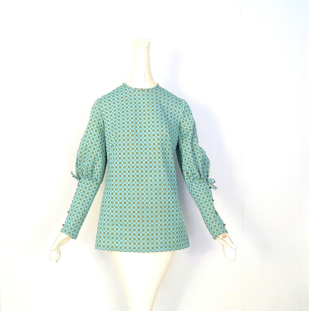 Vintage 1960s Blouse / Neo Edwardian / Mod Top / Polka Dot Top / Small S
