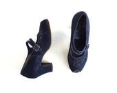 Vintage 1940s Shoes / 40s Heels / Midnight Blue / Peeptoe Shoes / Size 7 1/2