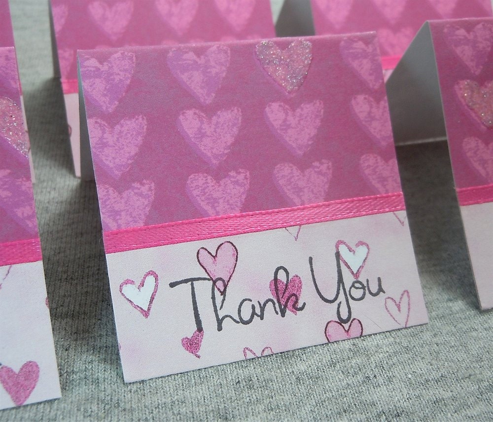 Lots of Pink Hearts Mini Thank You Cards 2x2 (6)