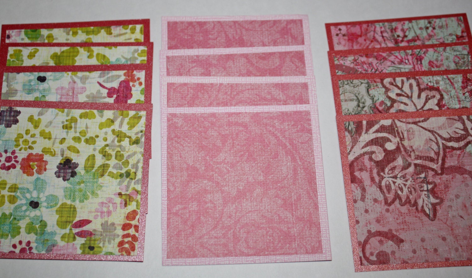 Pink, Green, White, Scrapbooking Premade Mat Set, 12 Pieces, Double Matted, Girl
