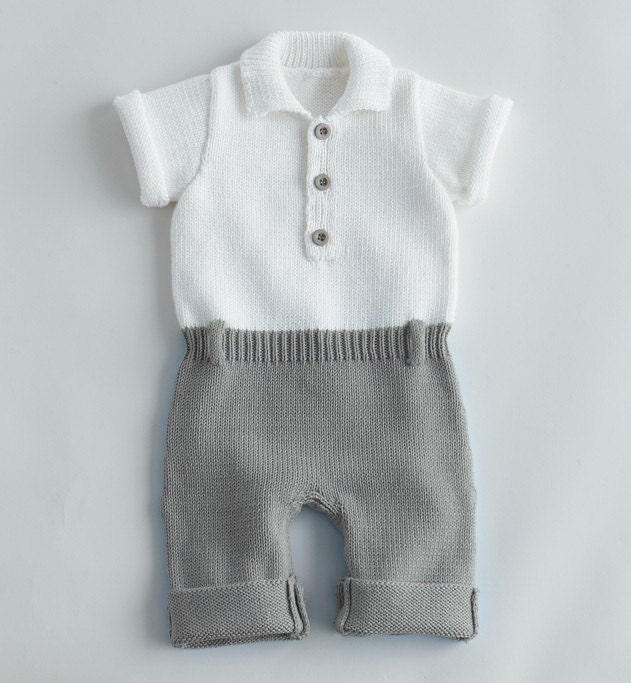 Hand Knit All Seasons Cashmere/Cotton Baby Boy Bodysuit/Johns/Coverall