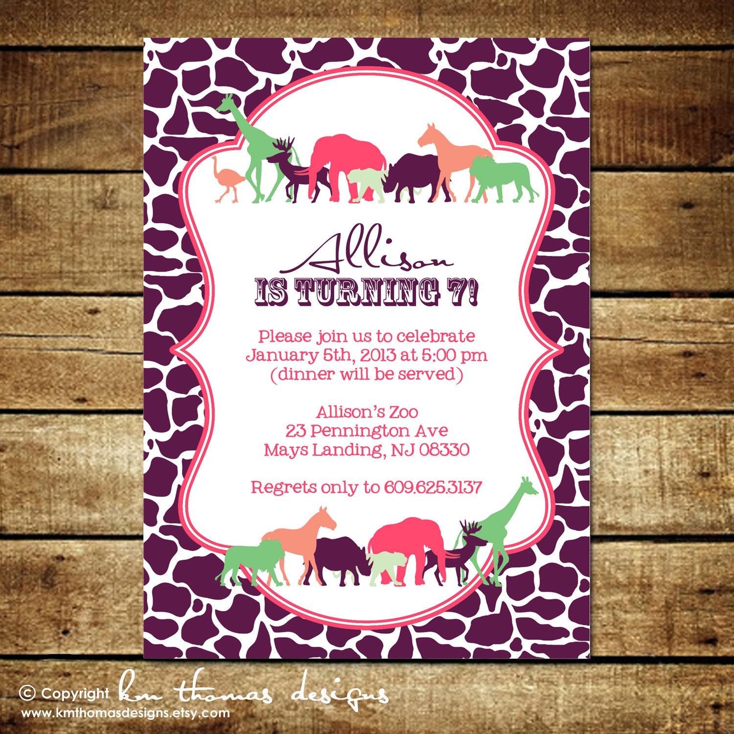 ZOO ANIMALS...Custom Printable Photo Birthday Invitation...by KM Thomas Designs