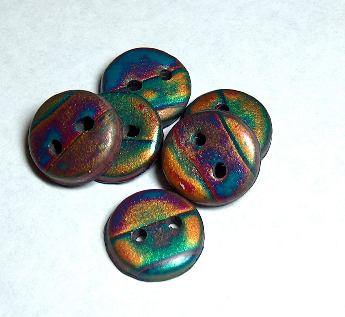 Buttons, Handcrafted Blue Green Yellow Red Aurora Borealis Buttons No 38 - beckysuecreations