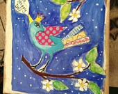 Happy Bird Original Mixed  Media