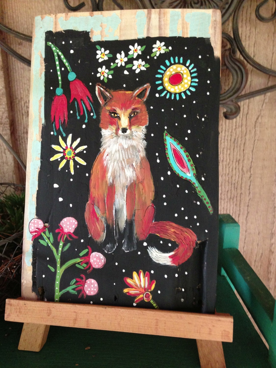Woodland Fox Modern Folk on Reclaimed Wood
