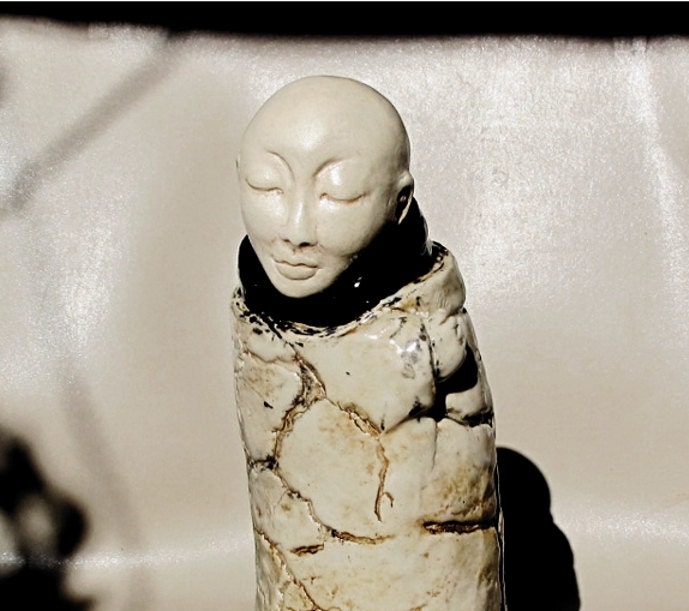 Buddhist Monk Figurative Sculpture Decorative Jar  - Ceramic Walking Meditation Buddha Original Handmade Art