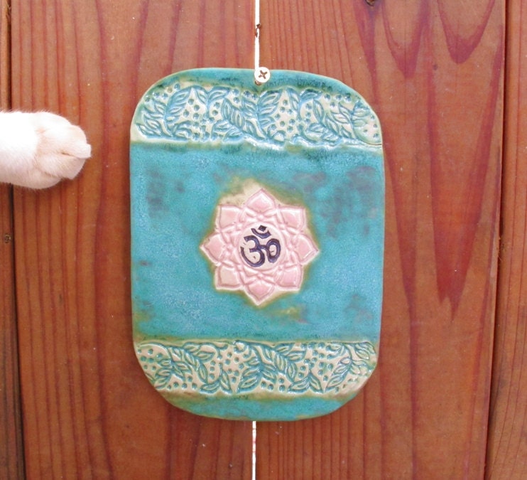 Ceramic OM in a Lotus Motif Tile Wall Hanging - SECOND  S A L E