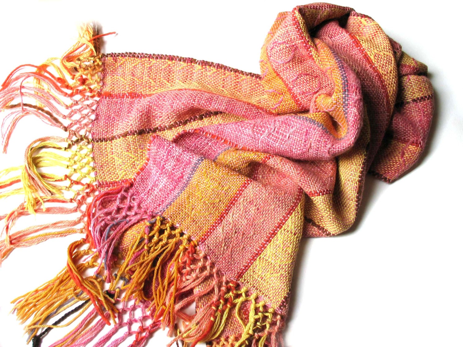 Handwoven scarf in warm and smooth hand dyed alpaca and  kid merino, - multicolor, soft