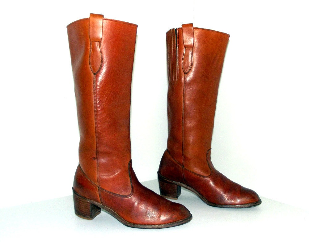 Sexy tall Vintage Brown leather western style cowgirl boots size 9 M