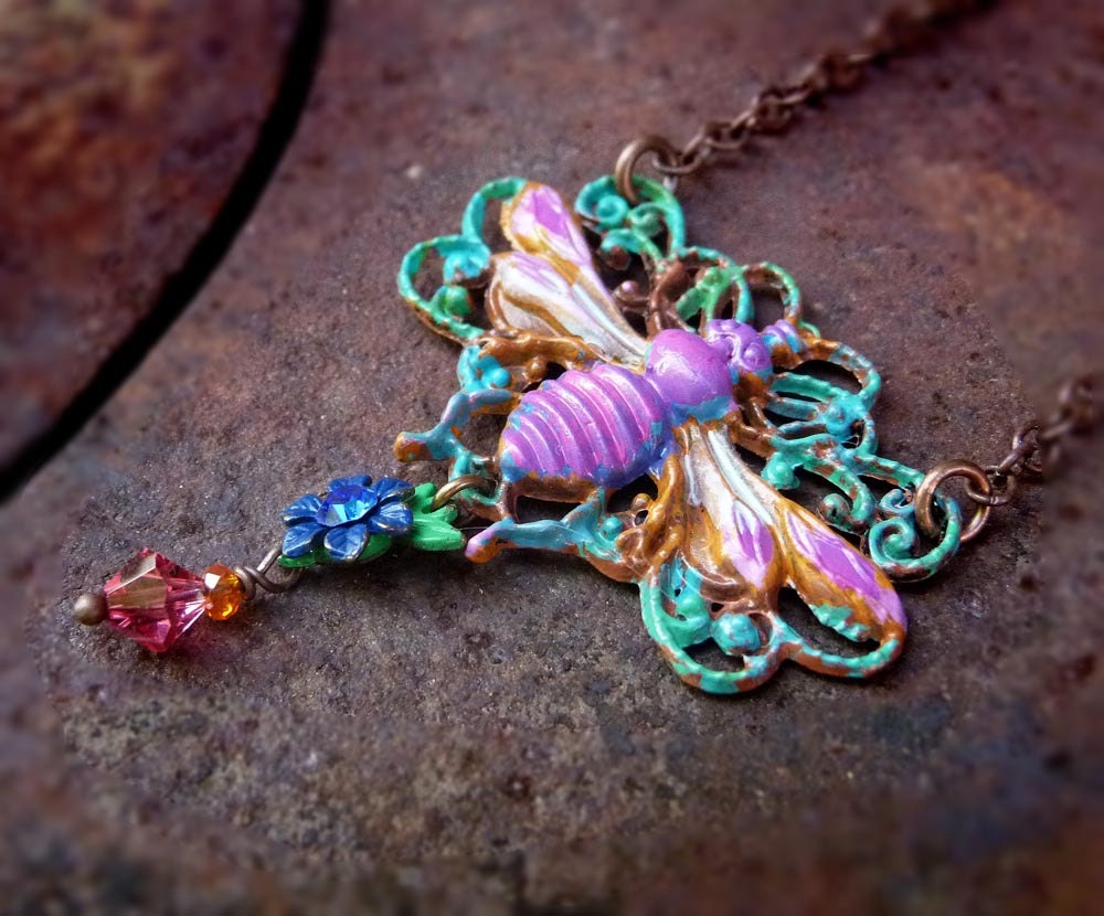 Bee Mine brass patina bee necklace