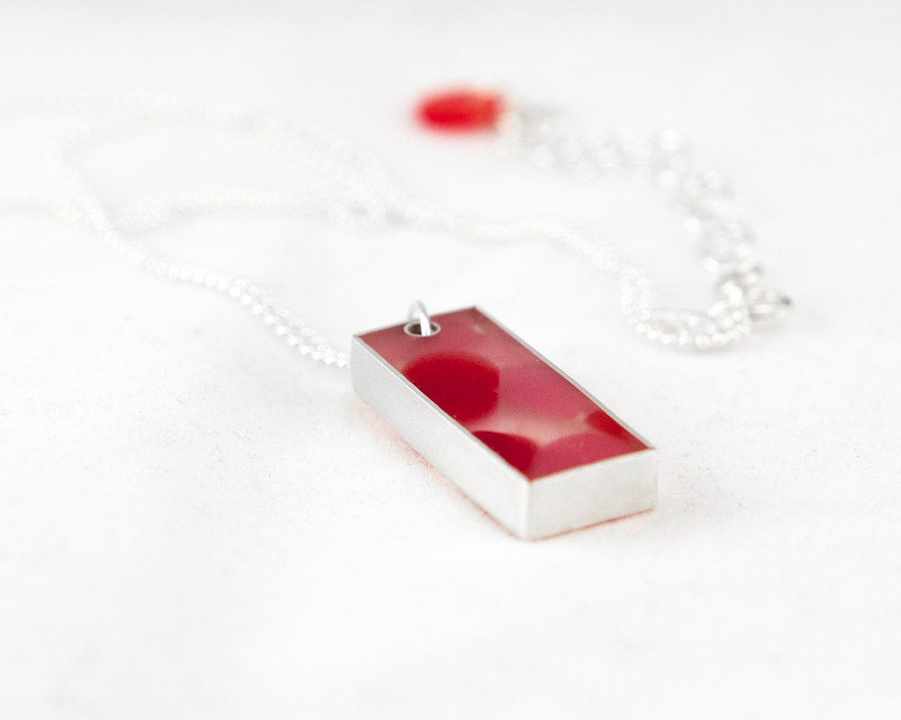 Confetti Necklace red and pink resin, sterling silver, Valentine's Day
