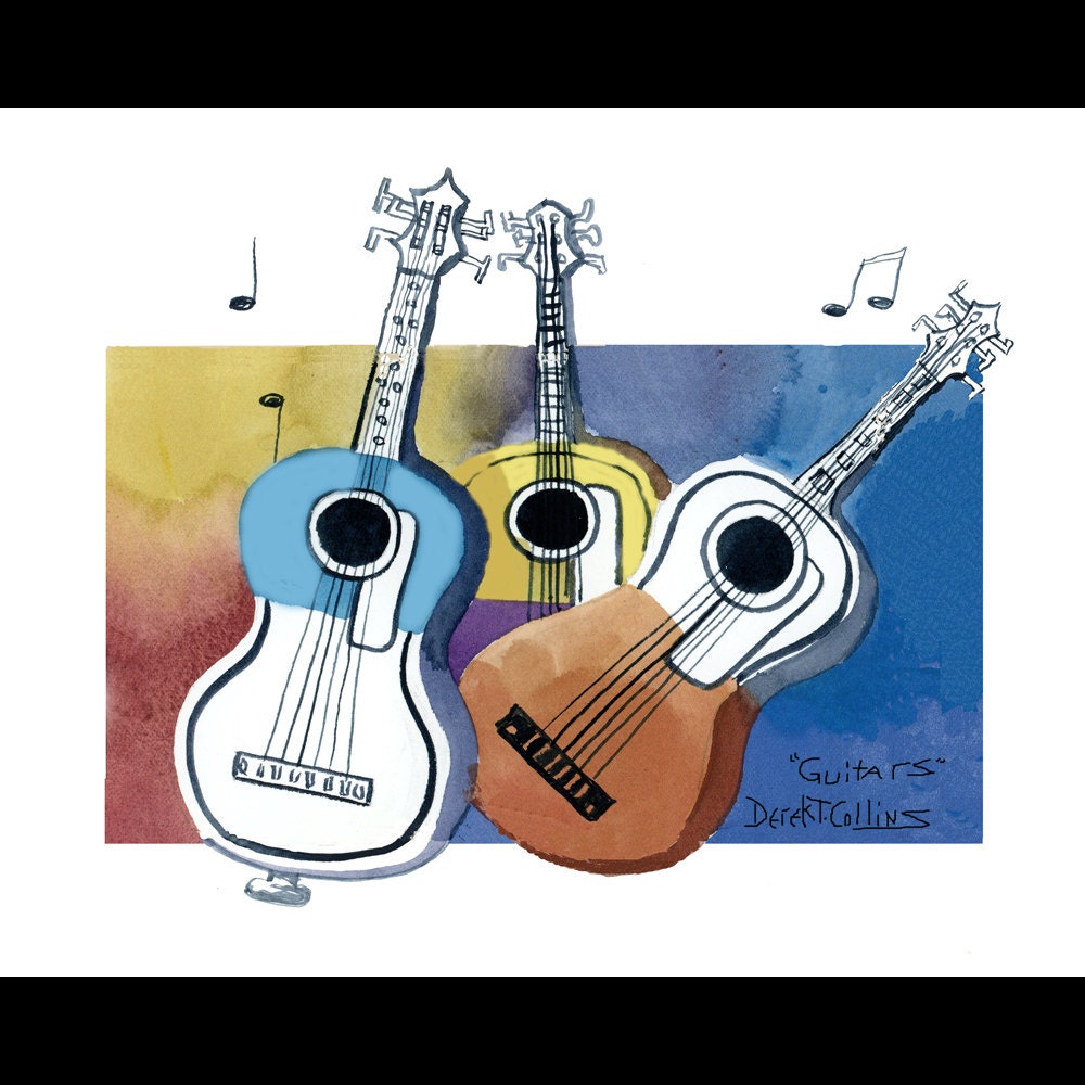 Musical Guitar Painting PRINT abstract art Music Guitars music modern Humorous contemporary illustration pop humor 8x10 Giclee