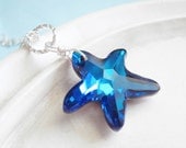 Swarovski Crystal Necklace - Teal and Blue Flashing Starfish - Bermuda Blue