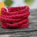 all tangled up crocheted bracelet in heather red by yourmomdesigns (rts) made from upcycled t shirt yarn