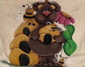 Canvas tote bag, Canvas Bag,Bears,Beehives,Hand painted,Reusable Canvas Bag/Tote