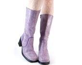 Vtg 80s Candie's Lilac Suede Chunk Heel Platform Boots Womens 8.5-9 // made in Spain