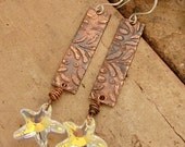 STARFISH GLIMMER - Handmade Etched Copper Plates, Starfish Swarovski Crystals