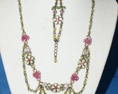 Pretty Victorian Inspired Flower Rhinestone Necklace and Bracelet