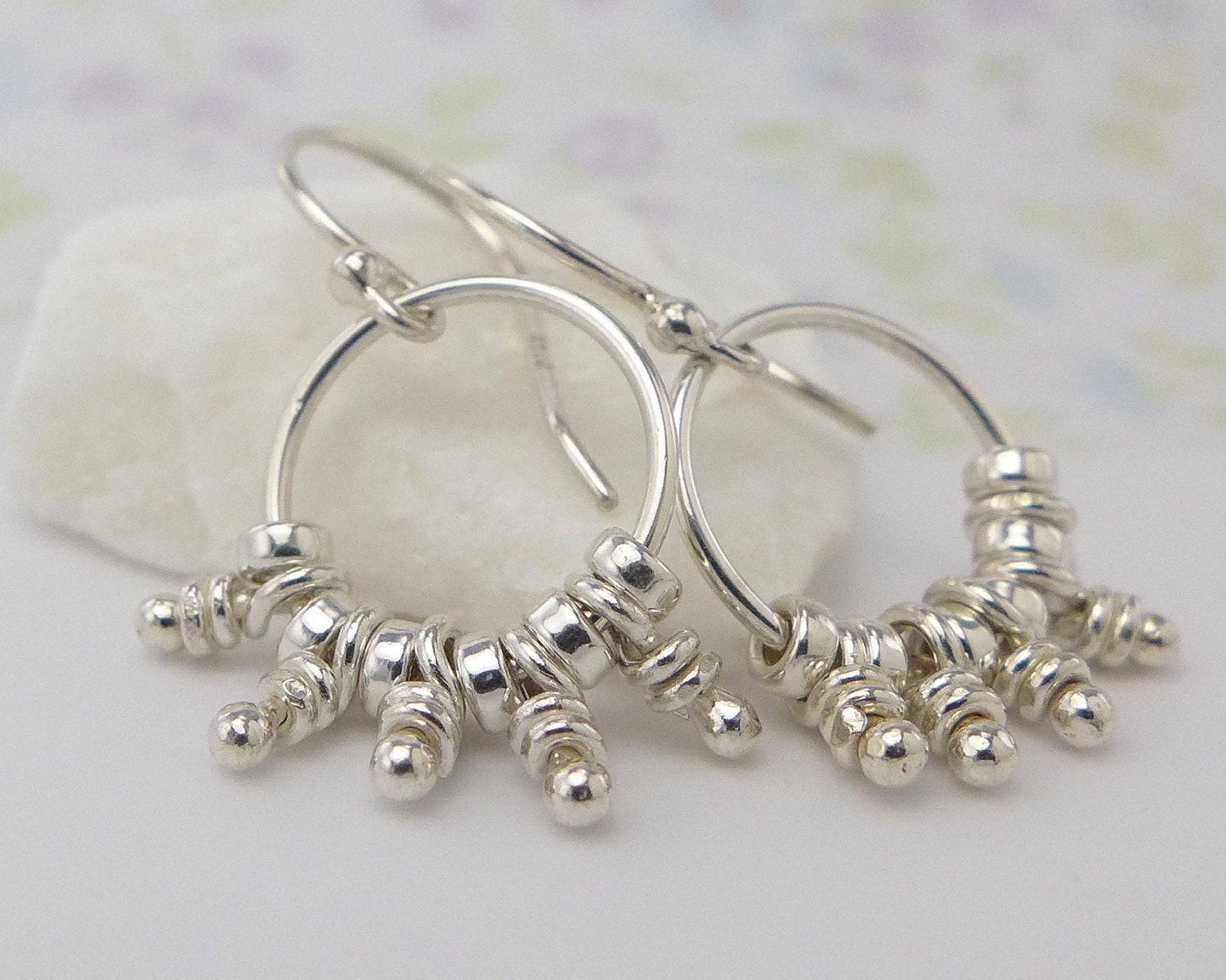 Sterling Silver Earrings  -Haru- Knots Short  Chandelier -Aroluna-