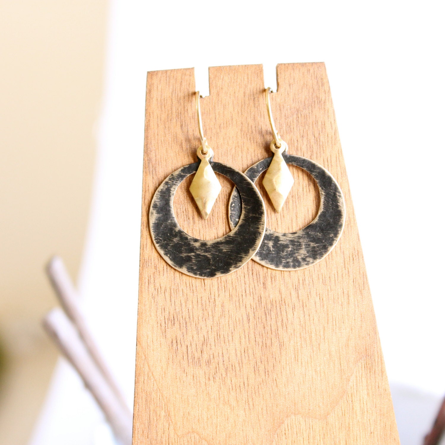Black Patina Hammered Brass Gypsy Hoop - Patina Earrings - Handmade Jewellery