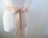 Vintage Lace Sash in Nude Beige Bow Belt Wedding Sash - long length - made to order - limited