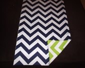 Navy and Chartreuse Reversible Chevron Table Runner