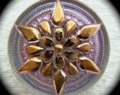 PAiR czech glass buttons Golden Star Flower burst 7/8" x2