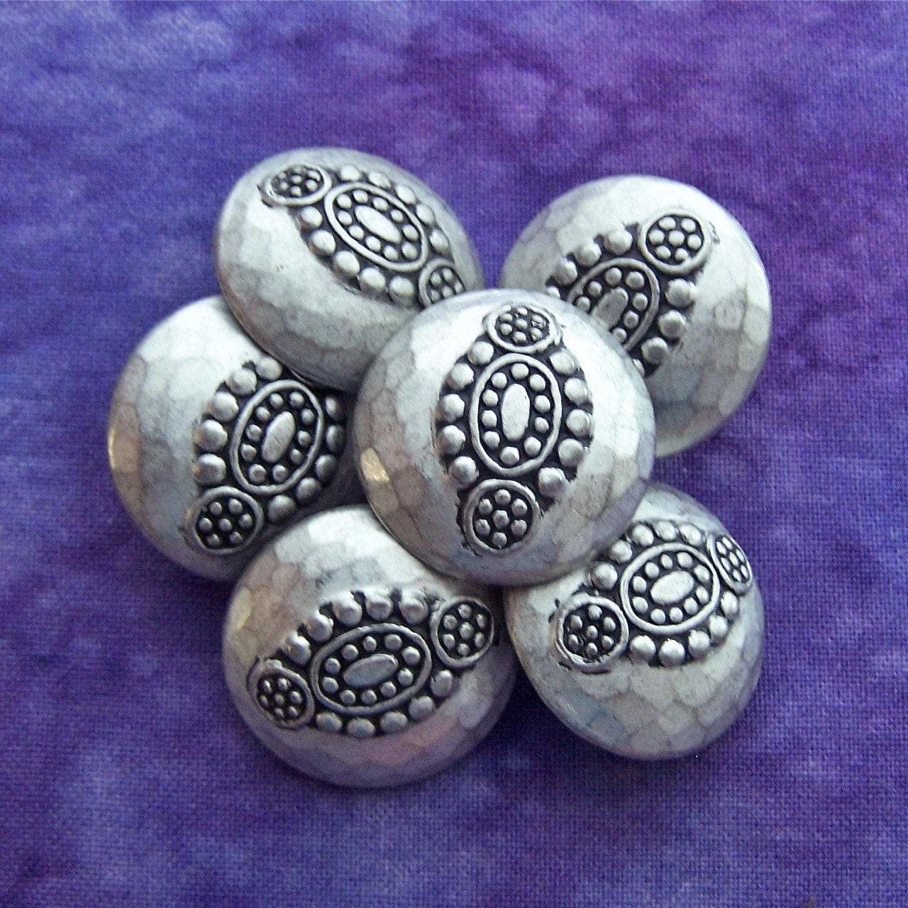 vintage metal buttons Southwest Conch hammered silver 7/8" x6