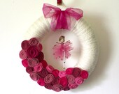 Ballerina Wreath, Pink Wreath, Girls Wreath, Yarn and Felt Wreath, Accent Wreath, Small 10 inch size - READY TO SHIP
