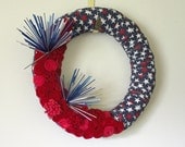 Fireworks Wreath, Patriotic Wreath, 4th of July Wreath, Fabric and Felt Wreath, 14 inch size - Ready to Ship