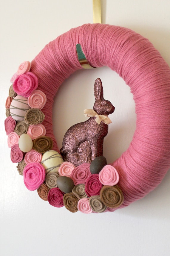 Chocolate Rabbit Wreath, Pink Wreath, Bunny Wreath, Easter Wreath, Faux Chocolate Themed Wreath, 12 inch size