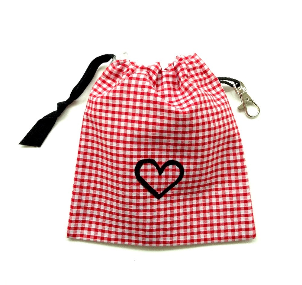 SALE - Red Gingham Heart Dog Tidy Pouch