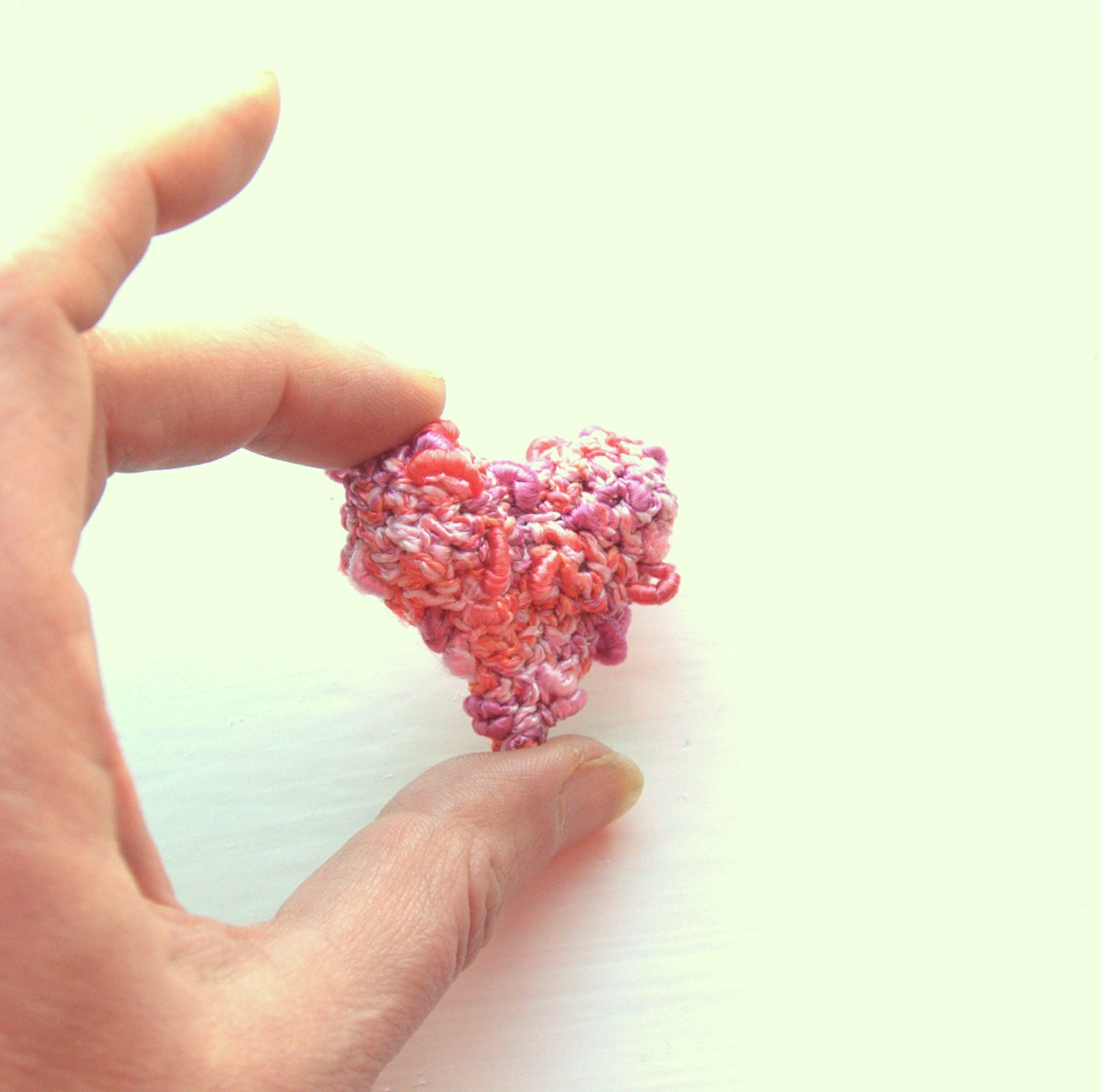 Crochet pink heart small set of 3 shabby chic home decor love handmade gift for her Weddings favor Birthday party ornament garland