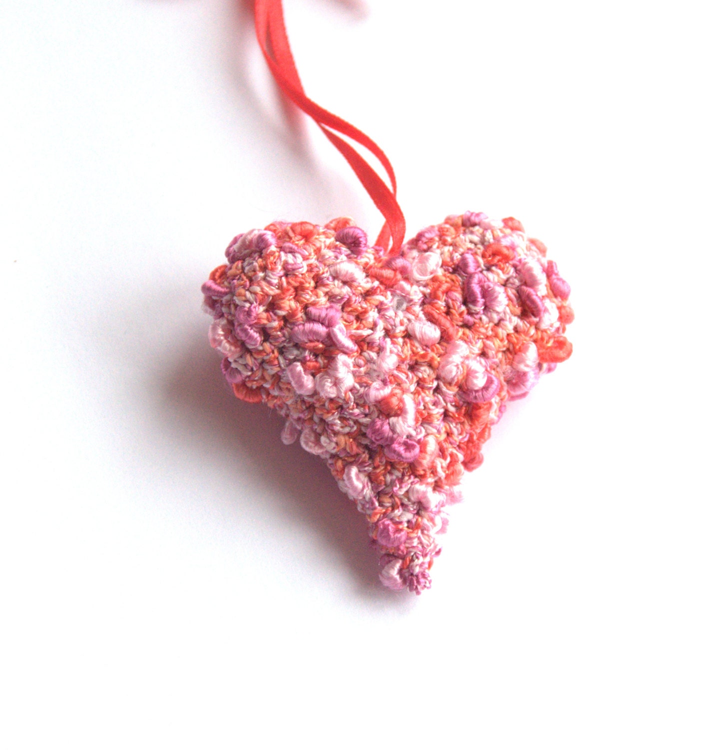 Textile pink heart big shabby chic home decor crochet handmade gift for her Mother lavender sachet ornament Birthday Wedding favor