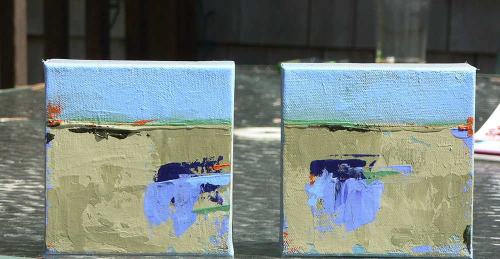 Original Abstract Landscape Painting Beach Painting Pair-affordable fine art diptych