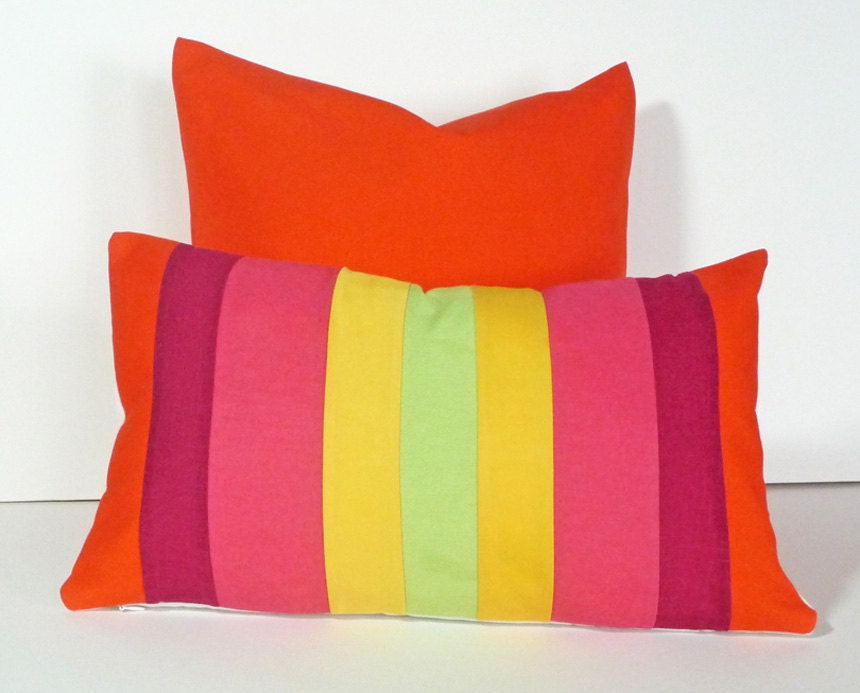 Candy Colorful Throw Pillows, Bold Bright Colors, Stripes, Color Band, Color Block, NEW Spring Toss Cushion Covers, Oblong Lumbar 12x20