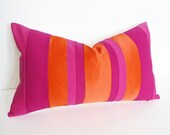 Neon Bright, Color Block Pillow, Eclectic, Red Pink Orange, Color Band, Striped Throw Cushion Covers, Unique, Eco Chic, Oblong, 12x20
