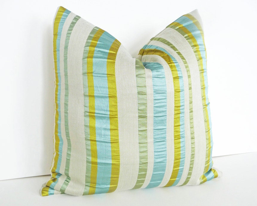Turquoise Blue Green Striped Pillows, Bright Bold Decorative Throw Pillow, New, Iridescent Cushion Cover for College Dorm Decor 20x20