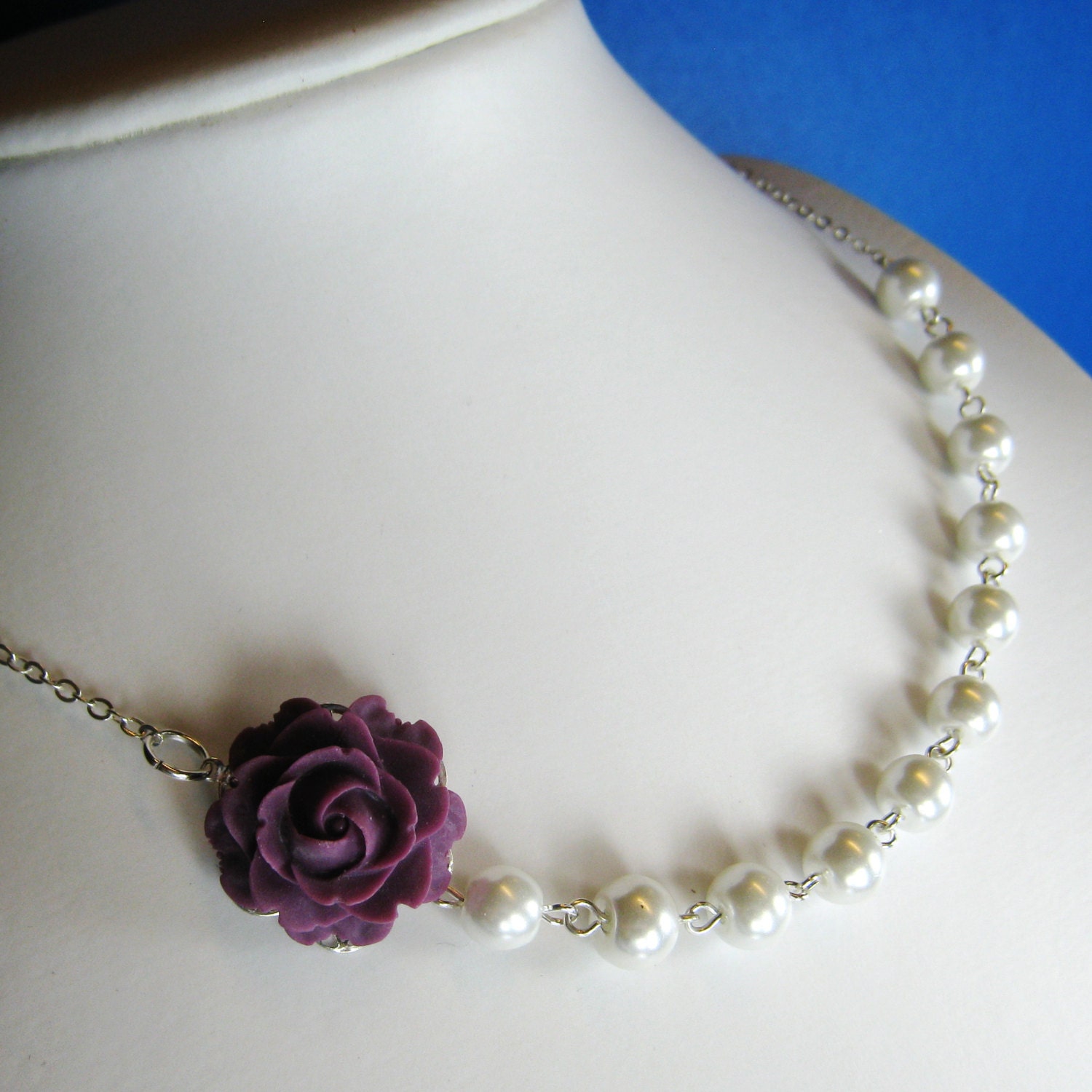 SET of 5 pcs - BRIDESMAIDS - Rose pearl necklace (Custom order - your choice of colour) -WN1