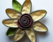 Primrose and Deep Cranberry Floral Brooch / Zipper Pin by ZipPinning - 3.5 in 9 cm -  2485